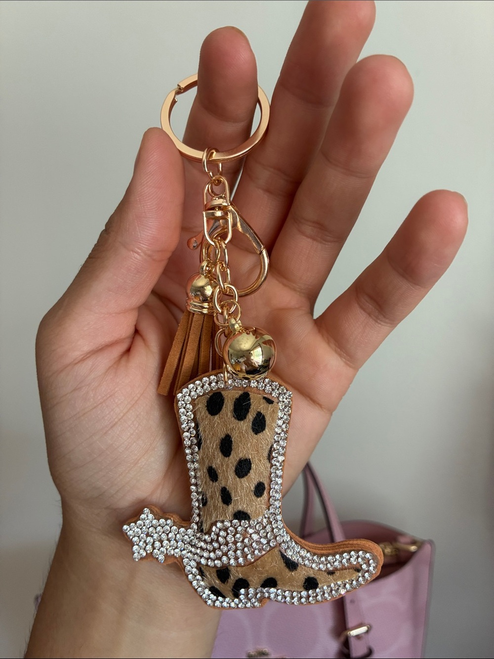 2/$20š Leopard Print Cowboy Boot Keychain - Gold Accent - Picture 2 of 2